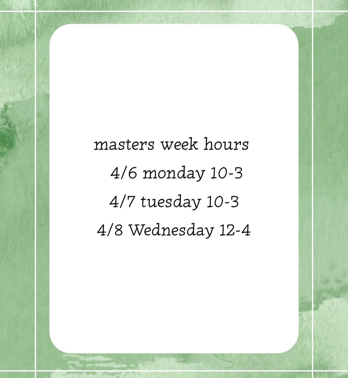 I&rsquo;ll be taking clients Monday-Wednesday Masters week! I will also still be offering 15% off blowouts, choose between a signature or designer blowout ✌️✨