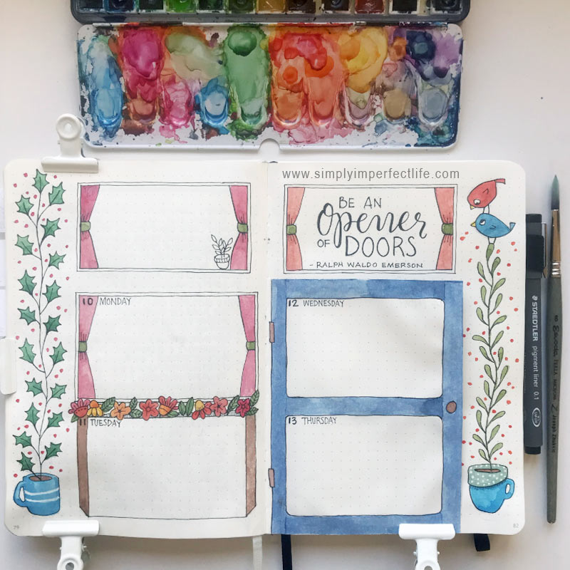 Bullet Journal: December 2018 week 2 spread with dutch door by Mariana : Simply Imperfect Life