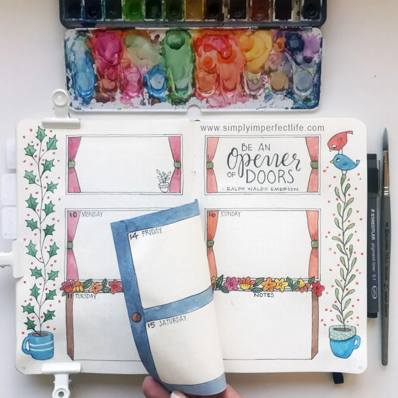 Bullet Journal: December 2018 week 2 spread with dutch door by Mariana : Simply Imperfect Life
