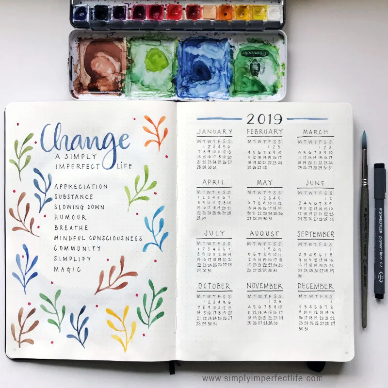 Bullet Journal: 2019 calendar by Mariana : www.simplyimperfectlife.com