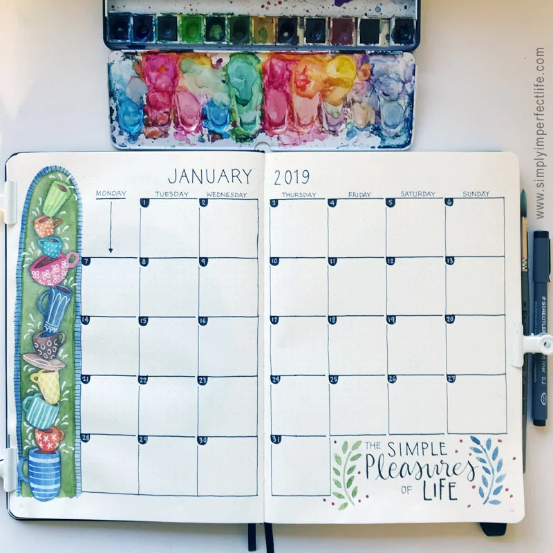 Bullet Journal: January 2019 monthly spread by Mariana : www.simplyimperfectlife.com