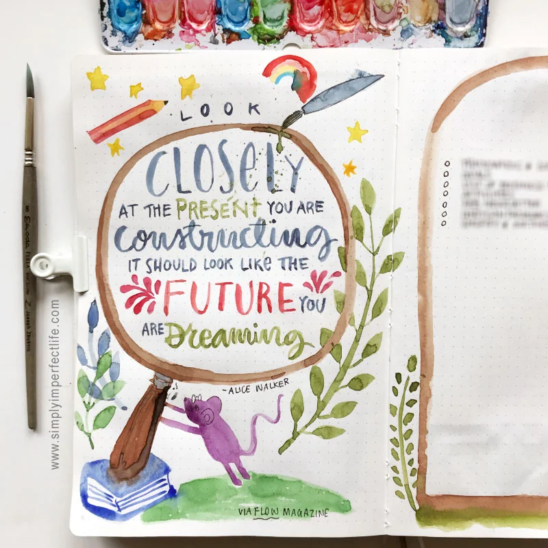 Bullet Journal: January daily quote spread by Mariana : www.simplyimperfectlife.com