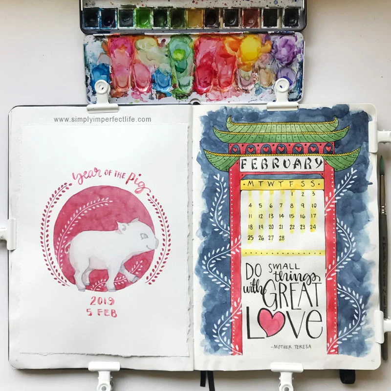 Bullet Journal: February 2019 cover by Mariana : www.simplyimperfectlife.com