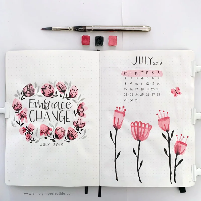July bullet planner cover spread by Mariana at www.simplyimperfectlife.com