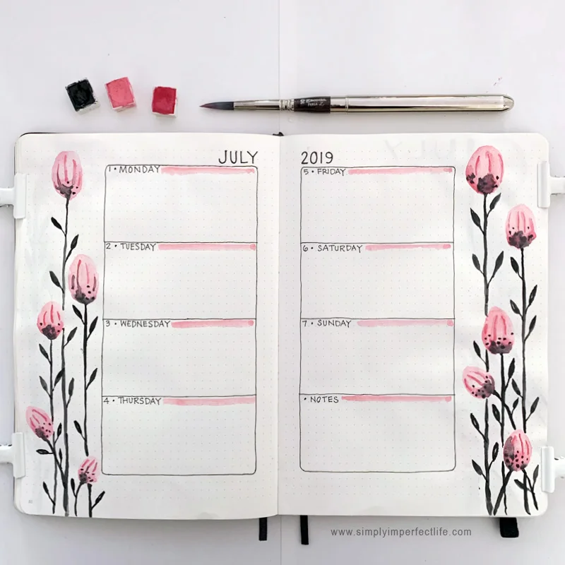 July bullet planner week 1 spread by Mariana at www.simplyimperfectlife.com