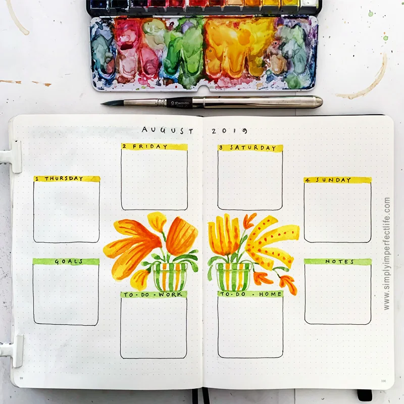 August bullet planner Week 1 spread by Mariana at www.simplyimperfectlife.com