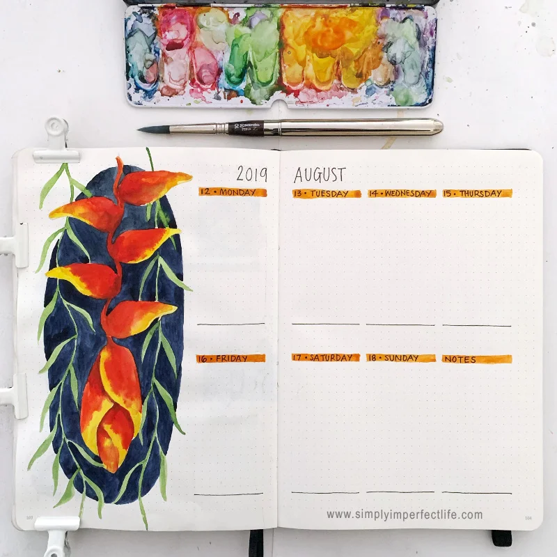 August bullet planner Week 3 spread by Mariana at www.simplyimperfectlife.com