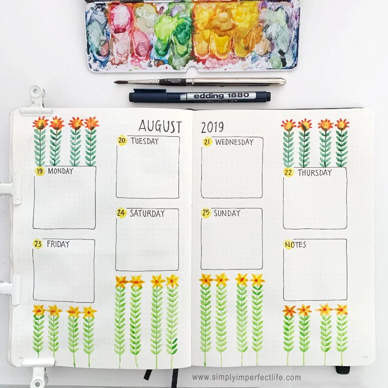August bullet planner Week 4 spread by Mariana at www.simplyimperfectlife.com