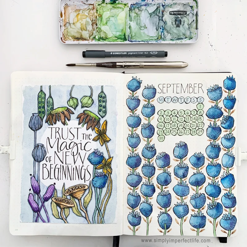 September 2019 bullet journal cover spread by Mariana at www.simplyimperfectlife.com