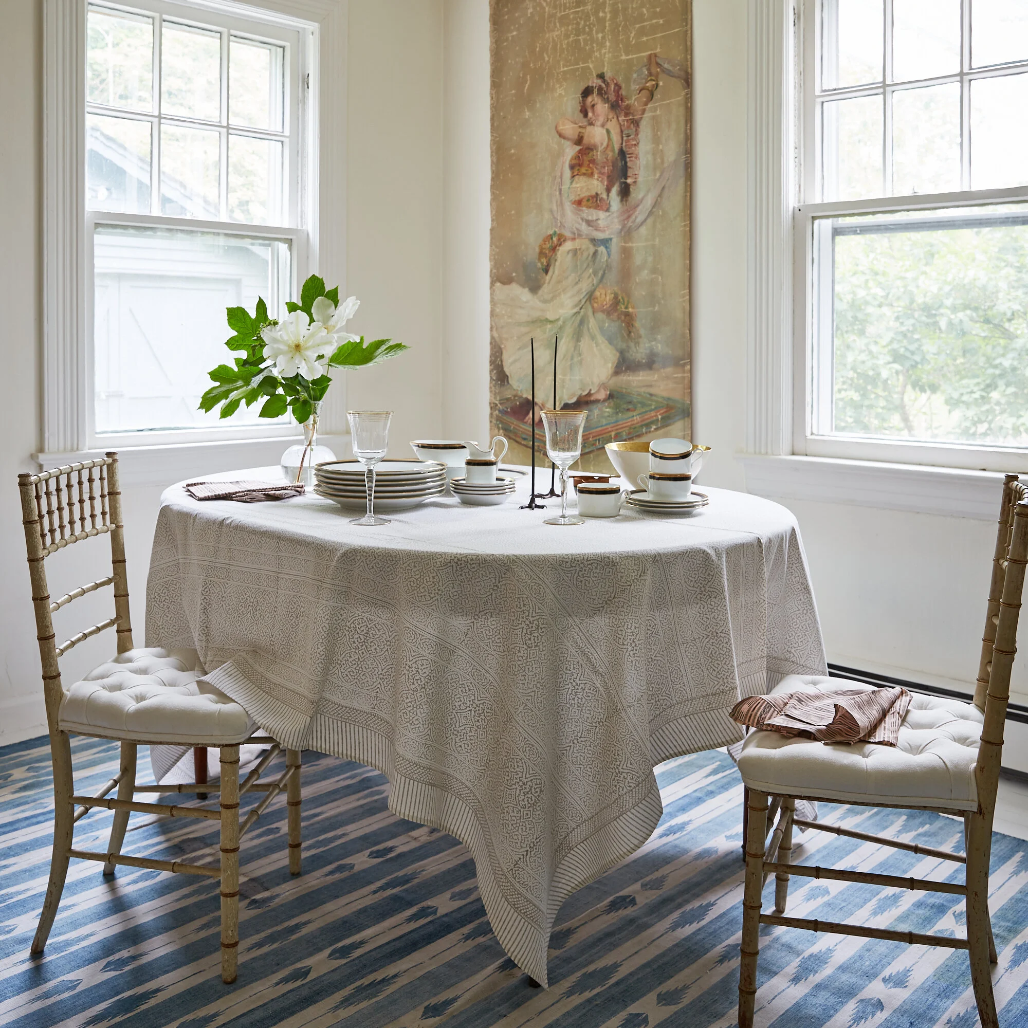 Table cloth hand block printed 70" x 120"