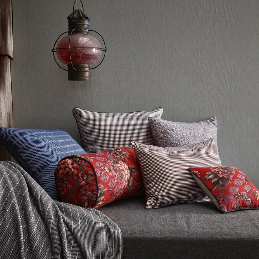 Red Floral Vintage Russian Roller Print Pillows