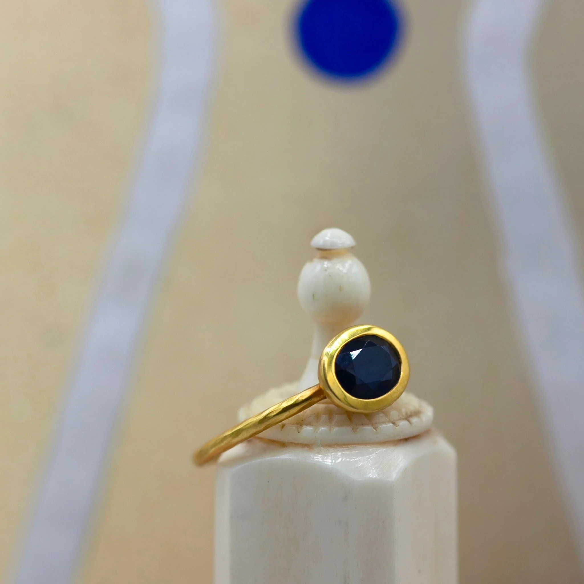 Blue Sapphire Raised Bezel Ring