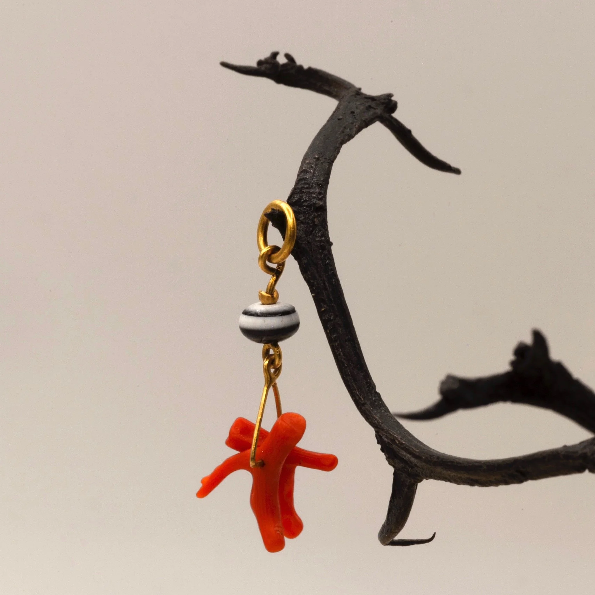 Ancient Banded Agate Bead & Coral Branch Pendant