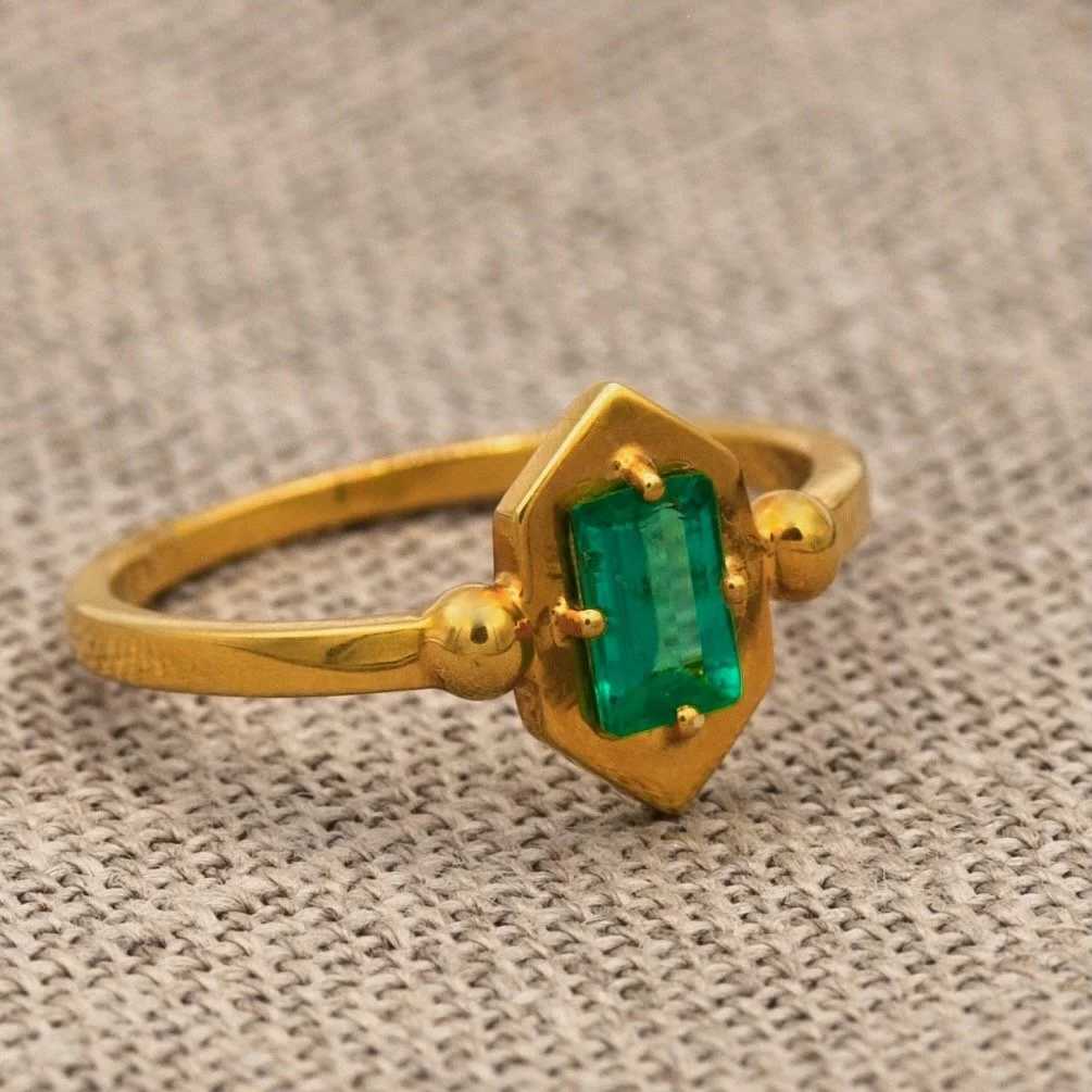 Picture Set Table Cut Emerald Ring