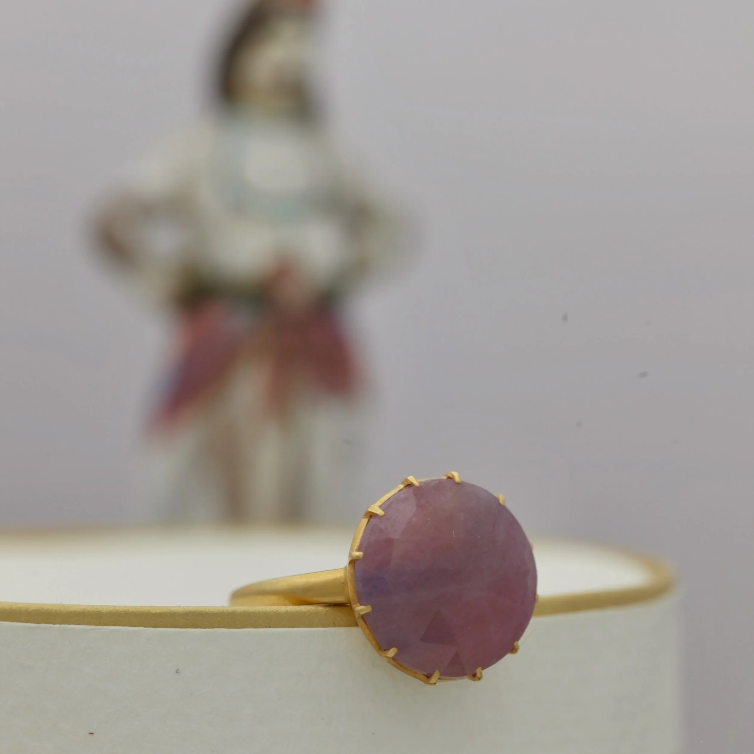 Dark Pink Round Rose Cut Sapphire Ring