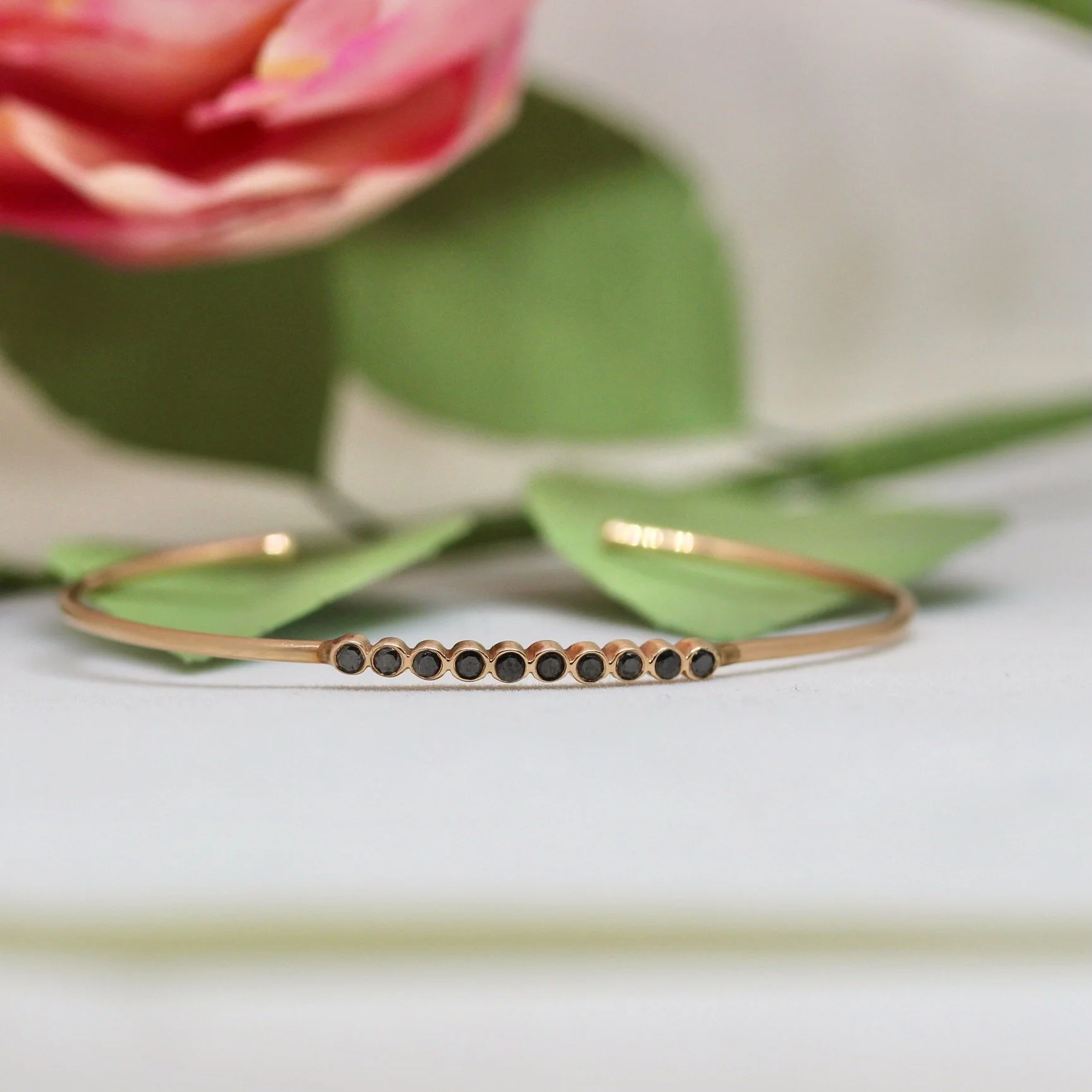 Black Diamond Bezel Cuff  14k  Bracelet