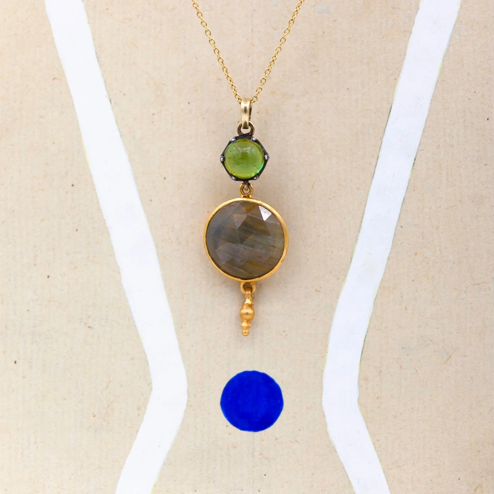 Rose cut Grey Sapphire and Green Tourmaline Pendant