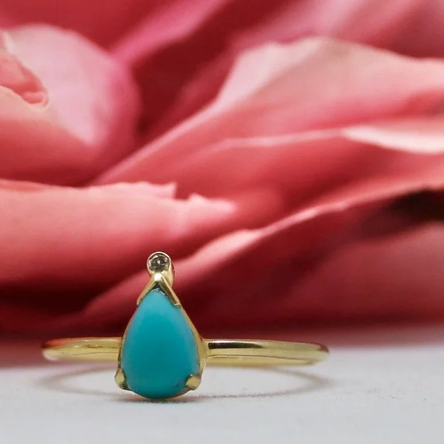 Turquoise & Diamond Tear Ring