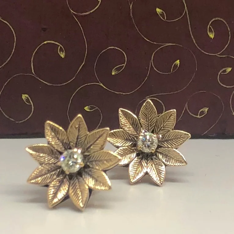 Star Flower Old Mine cut Diamond Earrings