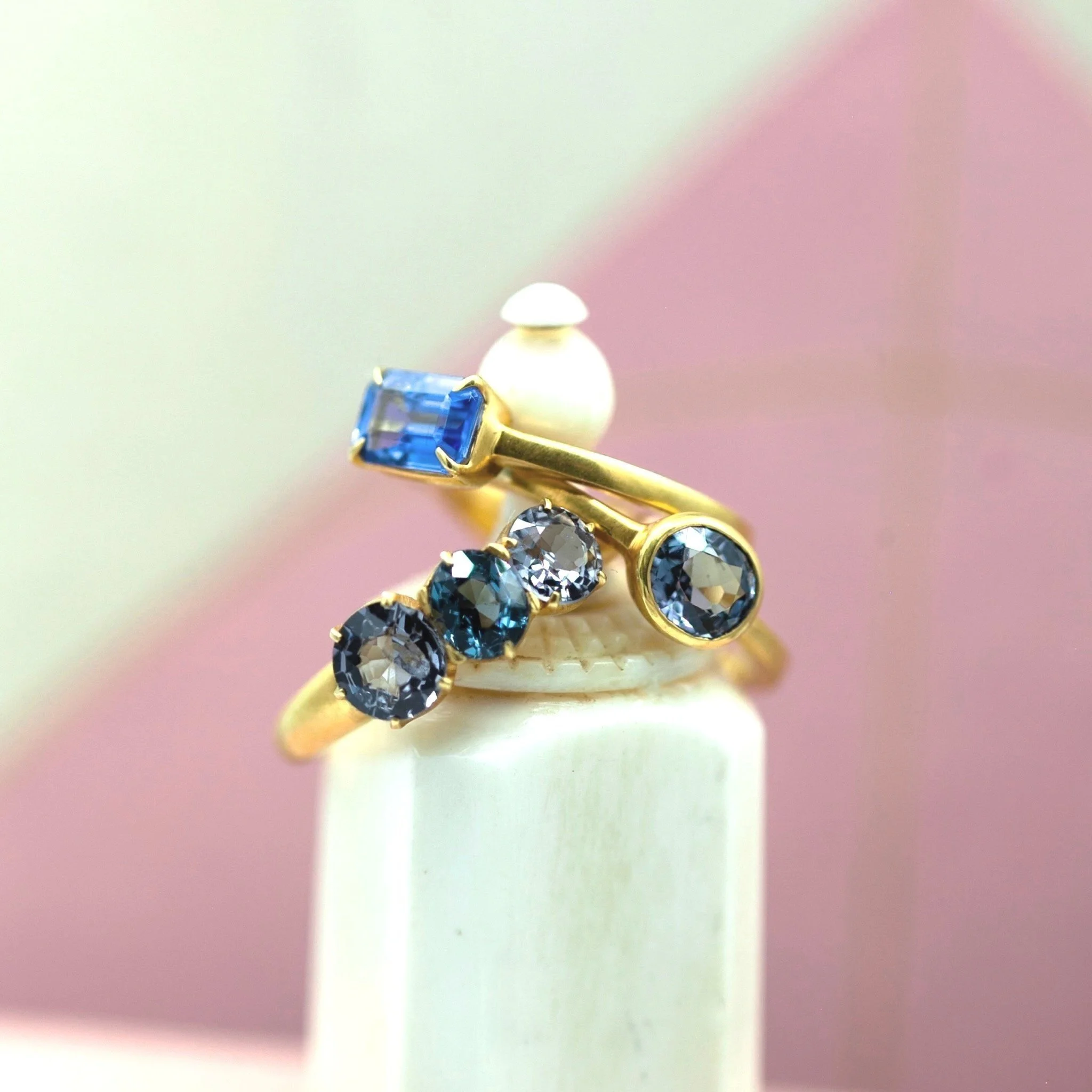 3 Shades of Blue Spinel Ring