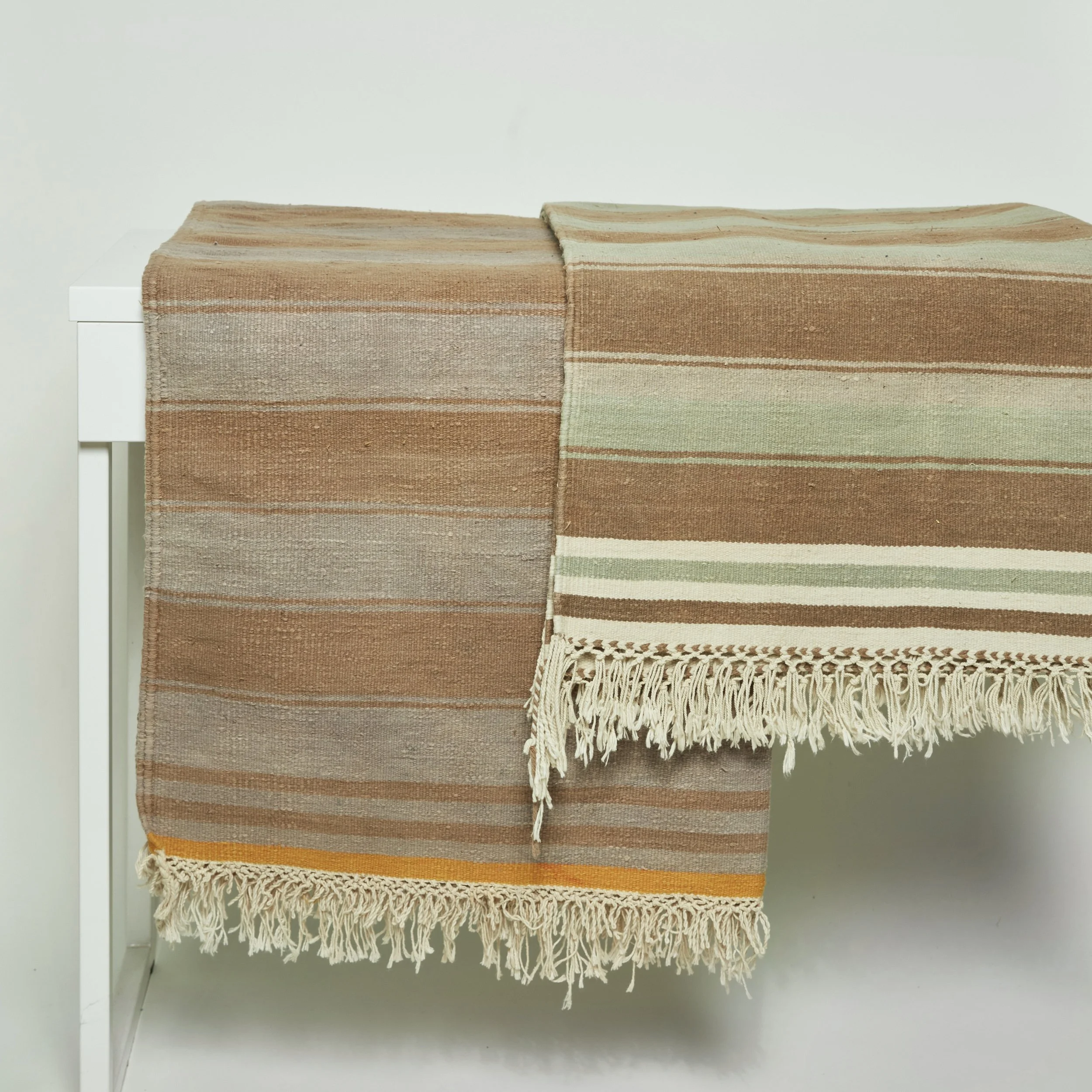 Handwoven Cotton Punjab Vintage Rug 3' x 5' Natural/Brown/Blue Grey