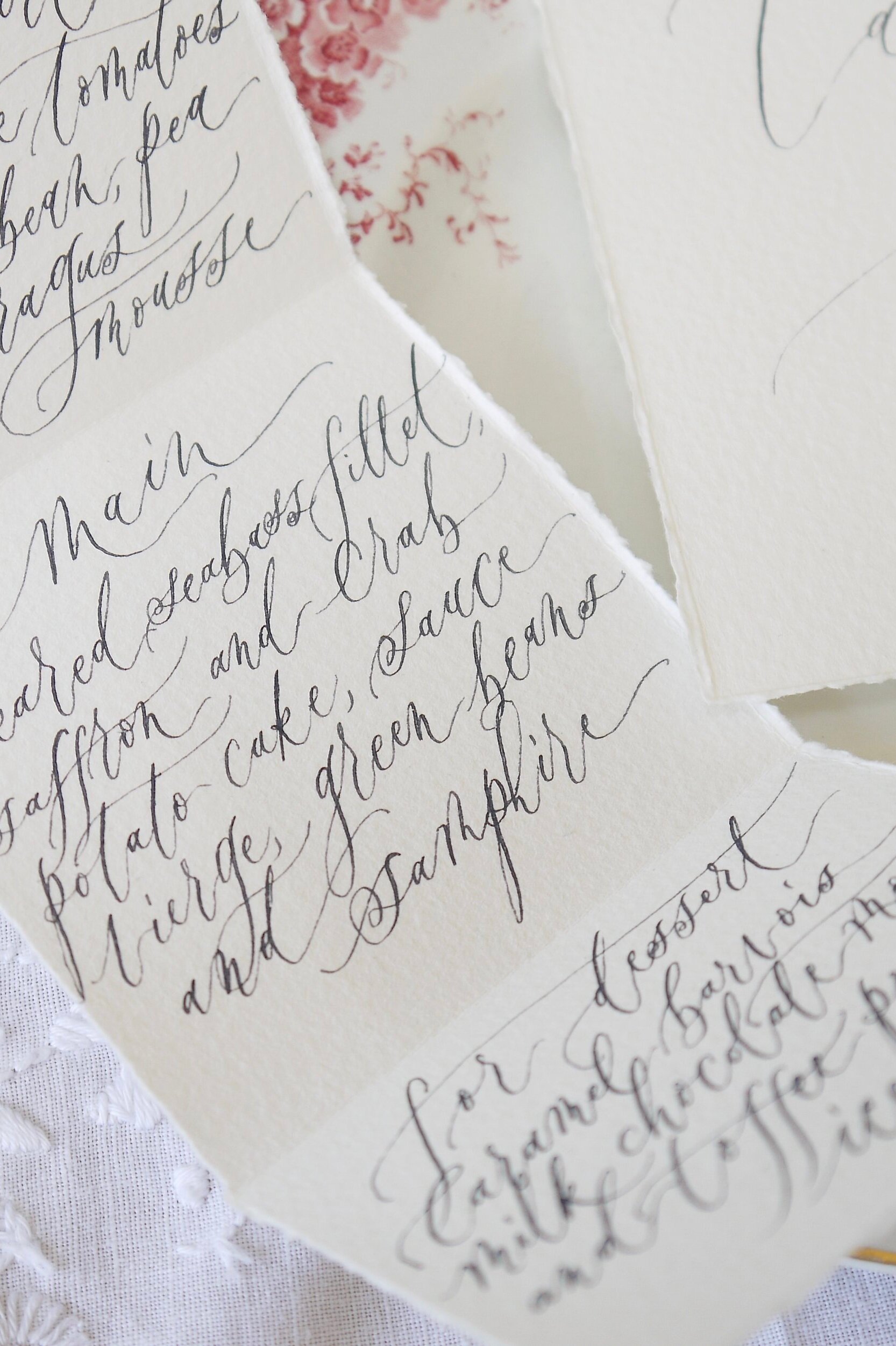 Menus in Calligraphy for Weddings