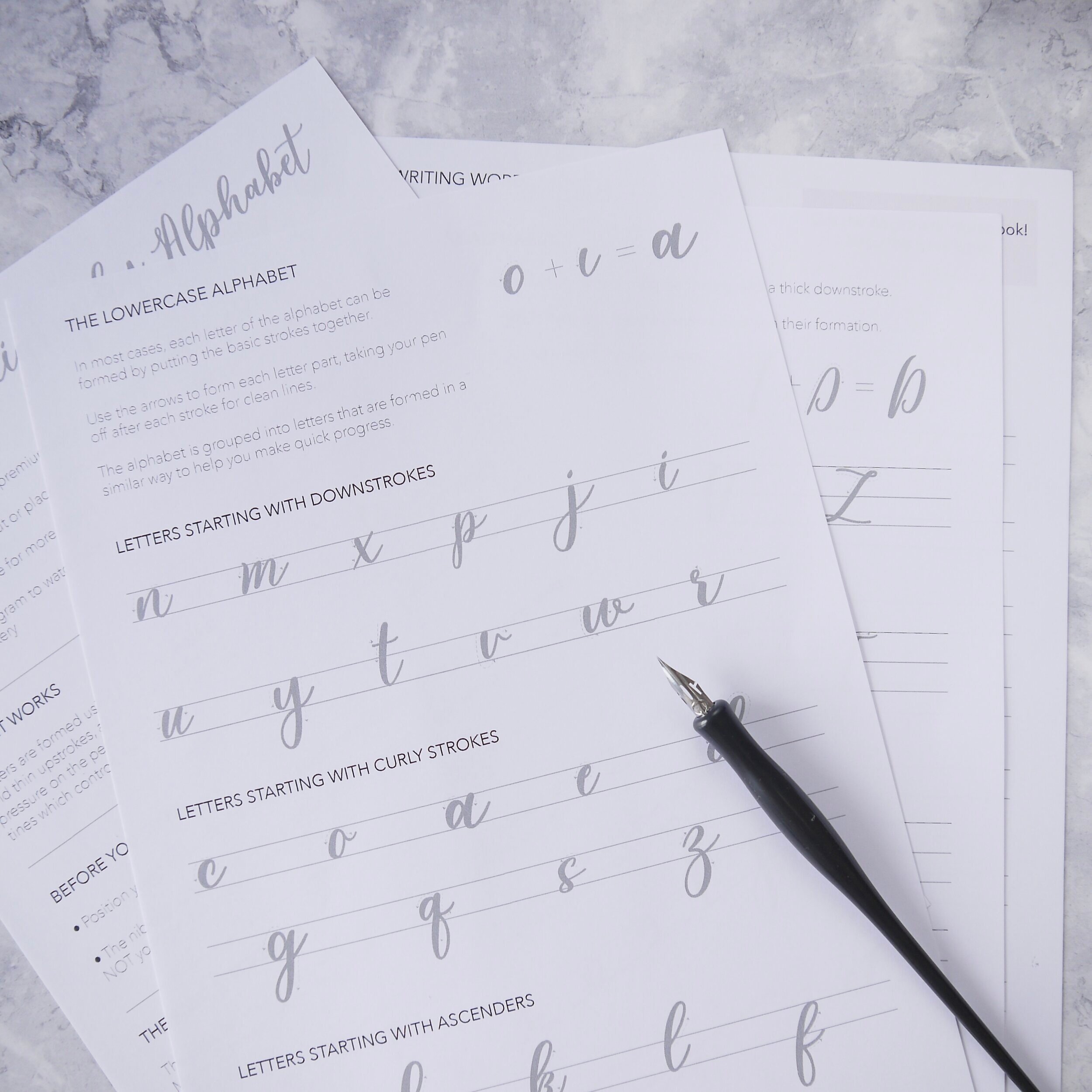 Calligraphy alphabet sheets for beginners
