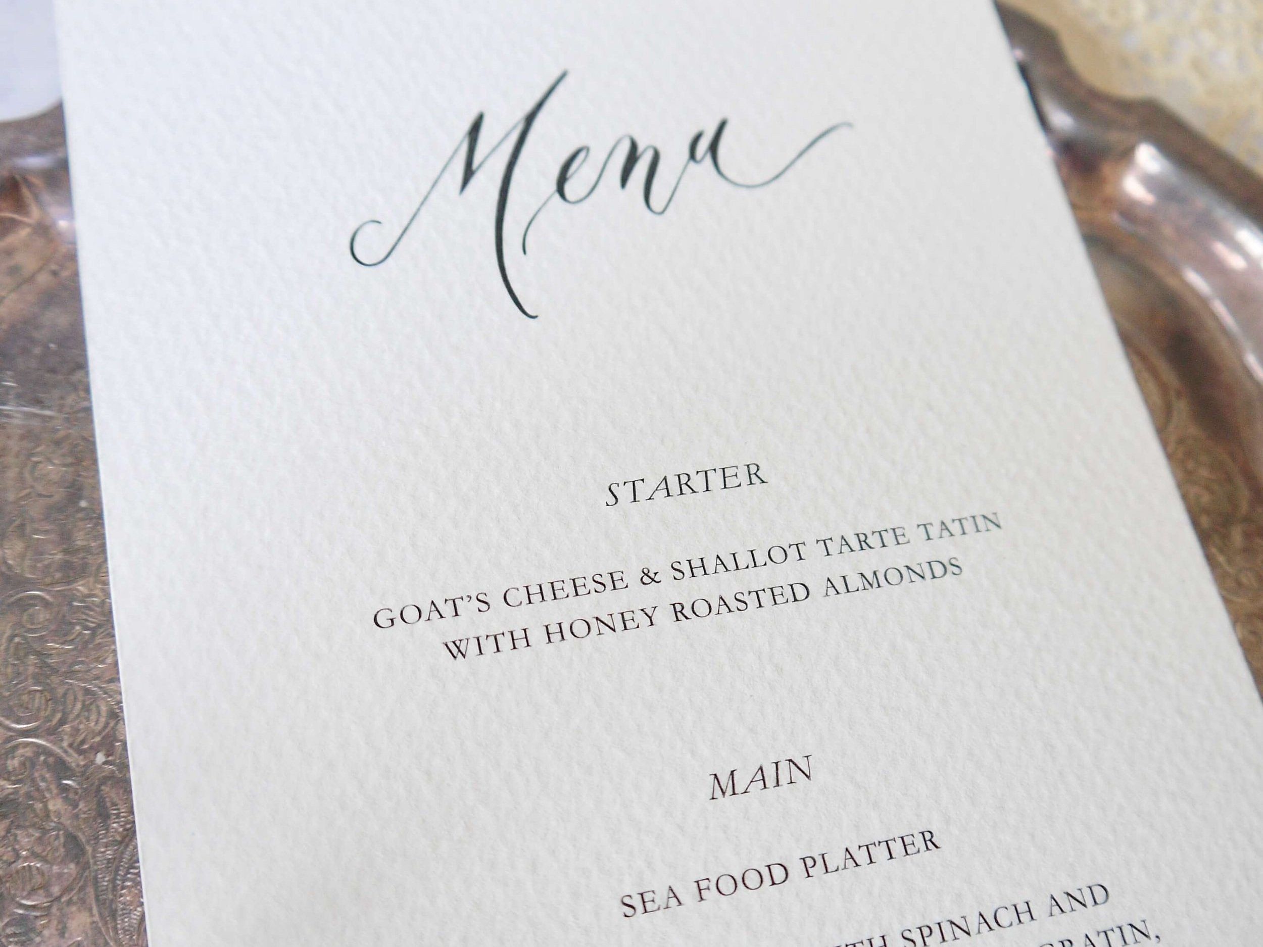 Personalised wedding menu