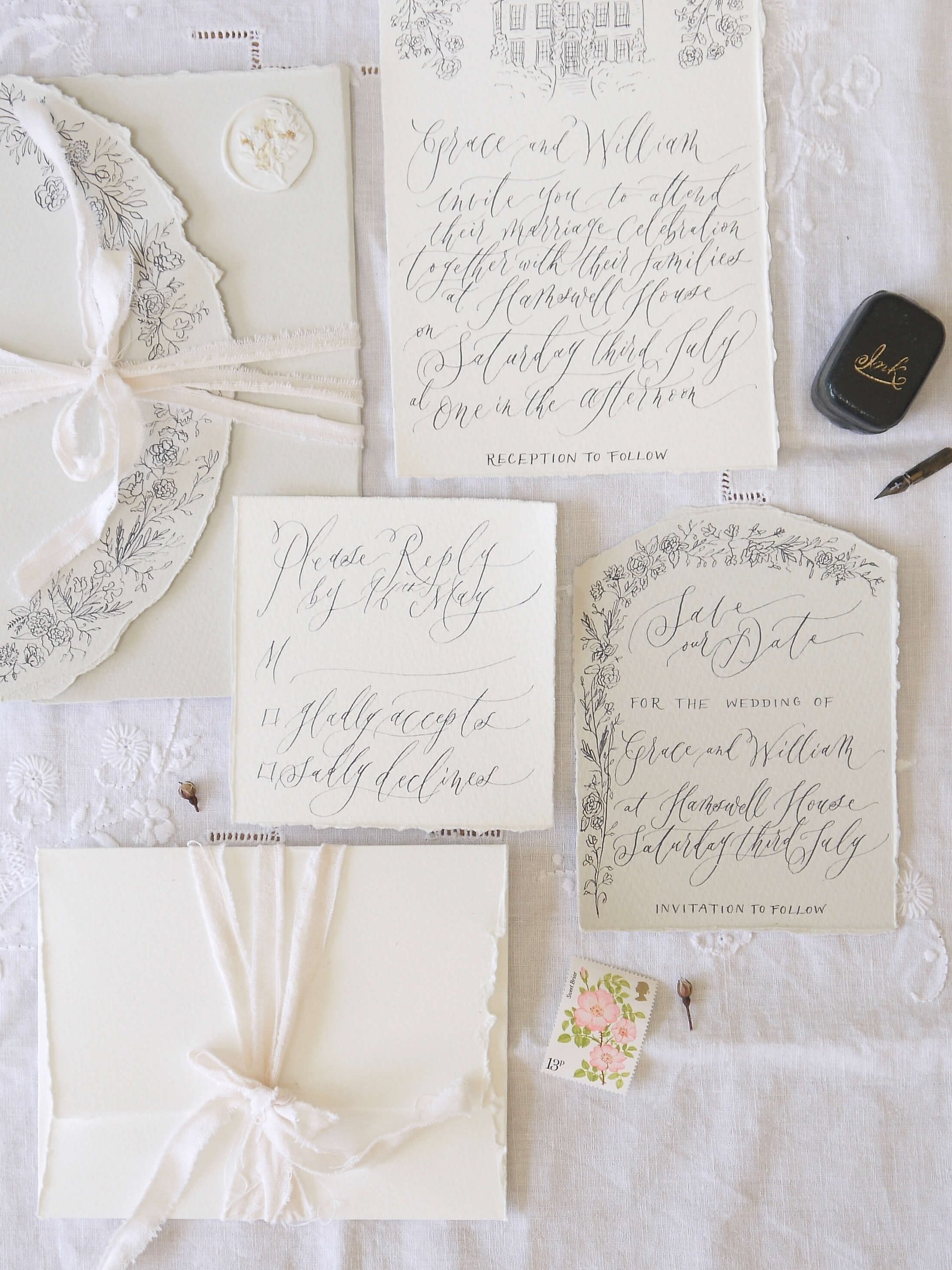 Illustrated wedding invitations