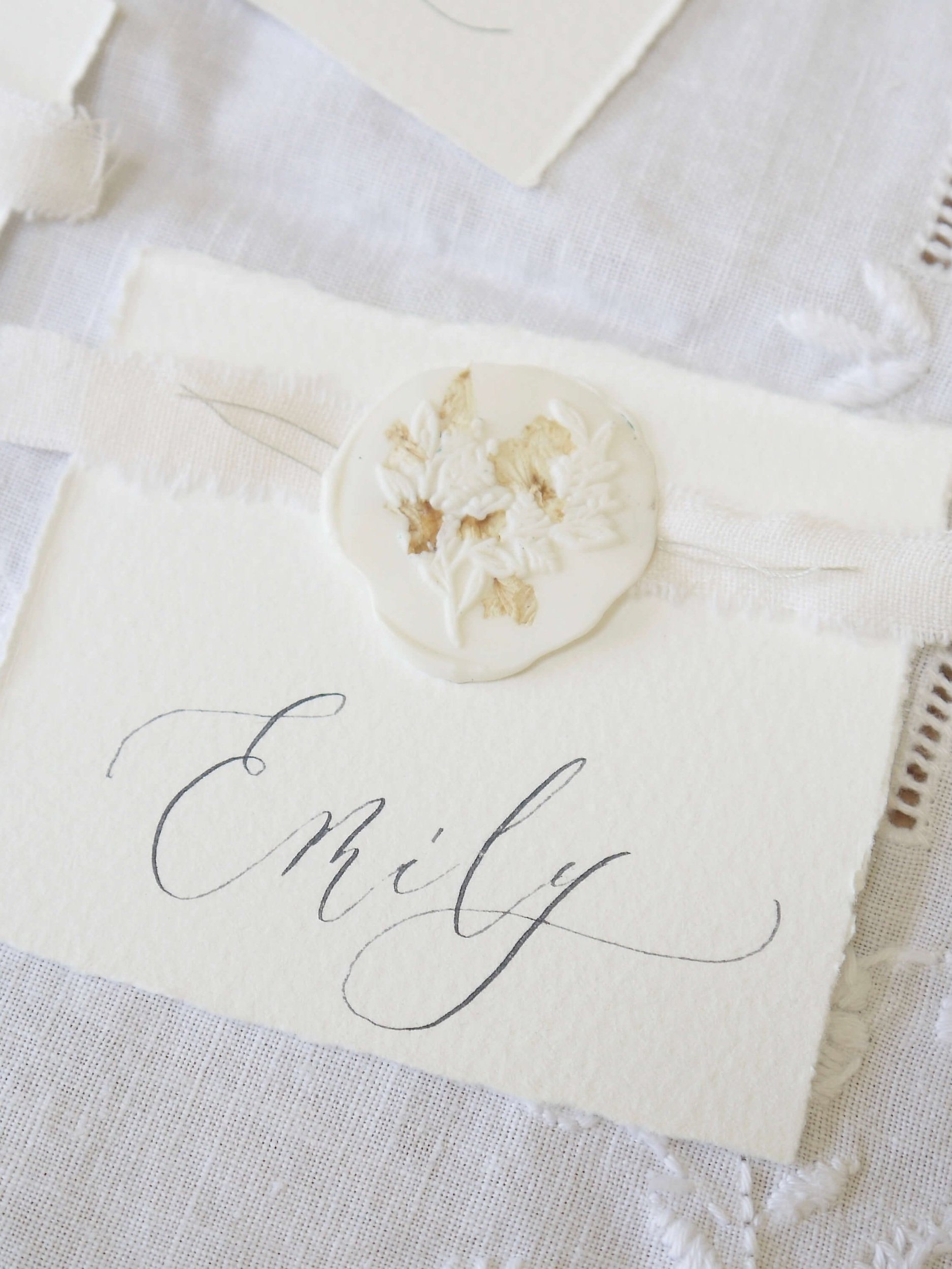 Elegant calligraphy name cards with wax seal