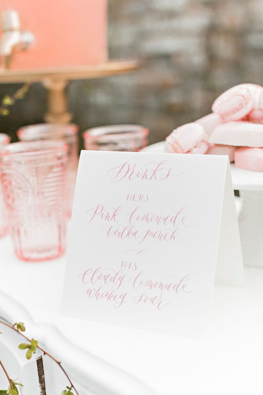 Calligraphy drinks menu for wedding