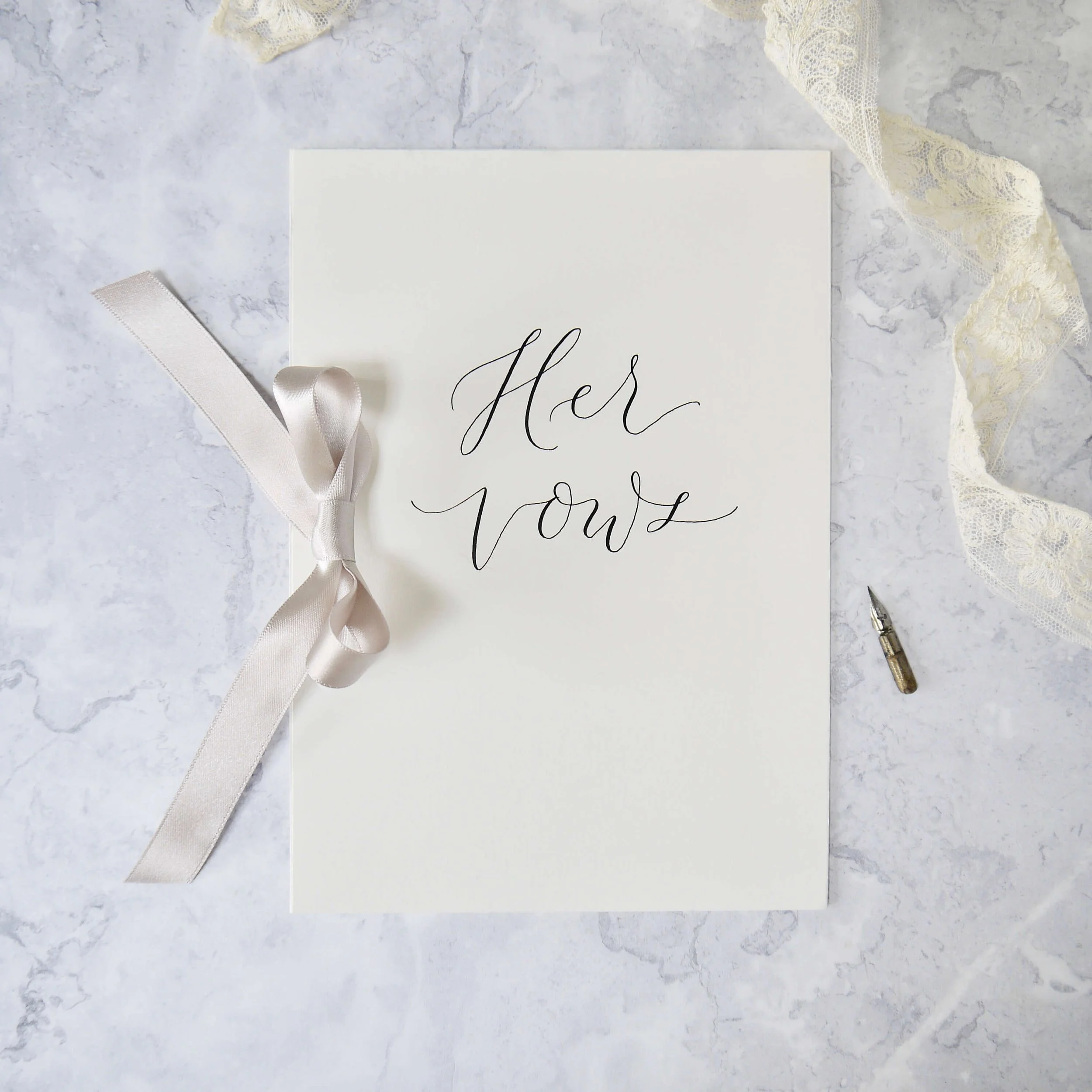 Personalised Vow Book with Ribbon Bow – Calligraphy Cover