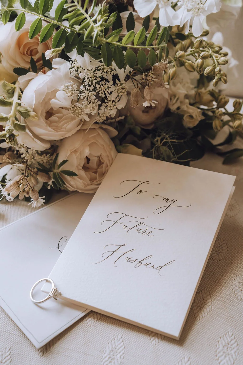 Handwritten calligraphy letter from bride to groom on wedding morning