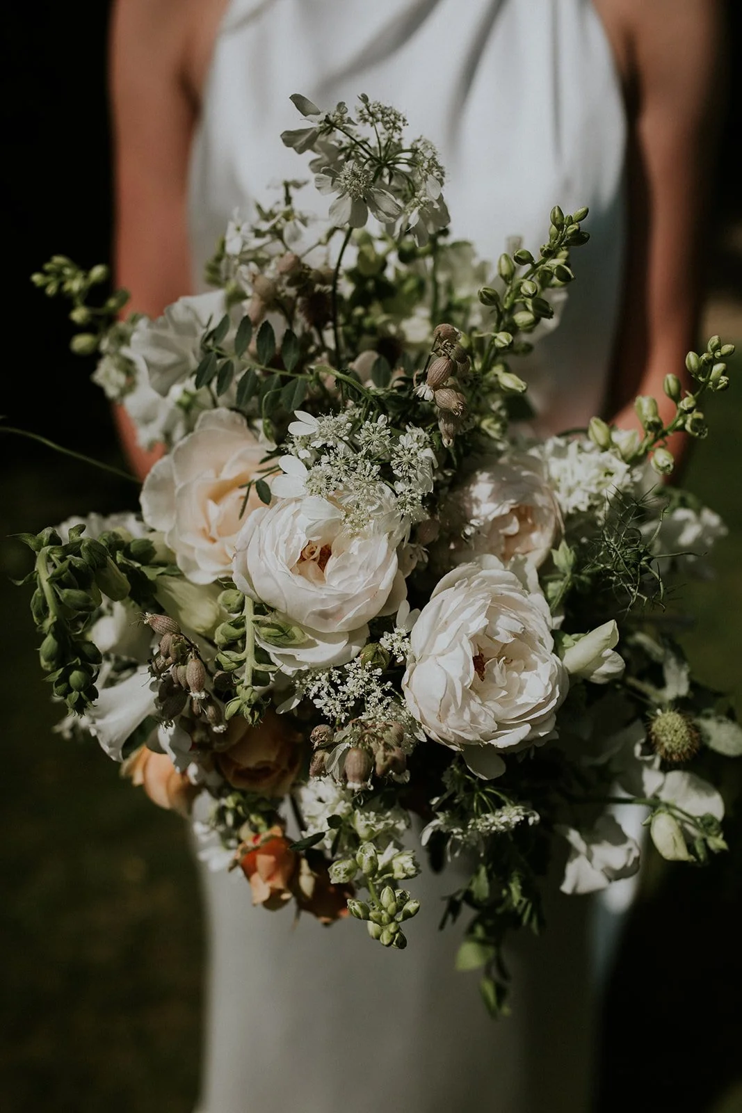English country garden bouquet for the bride in soft pinks and whites