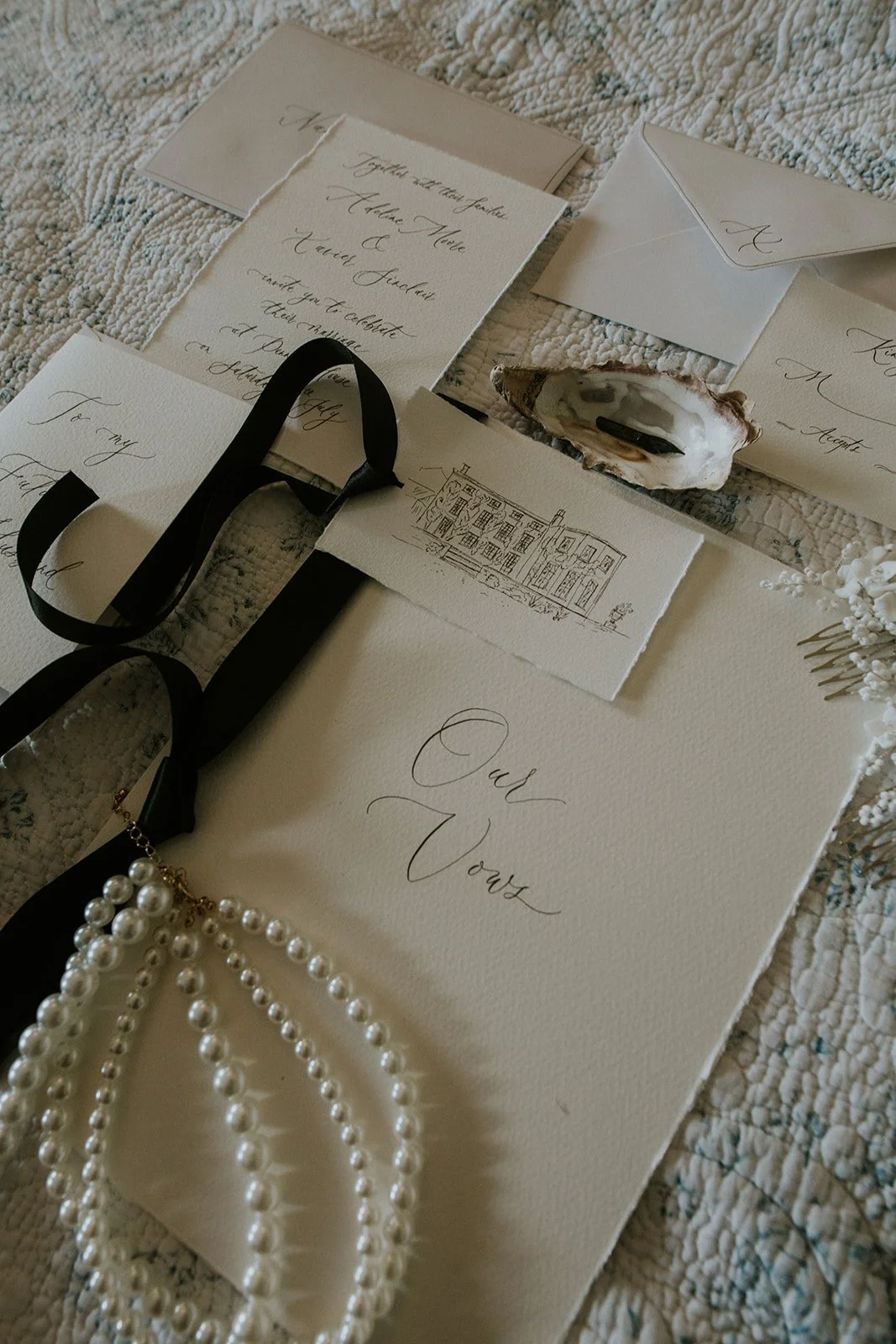 6. Fine art wedding invitations with bespoke venue illustration for a UK wedding 