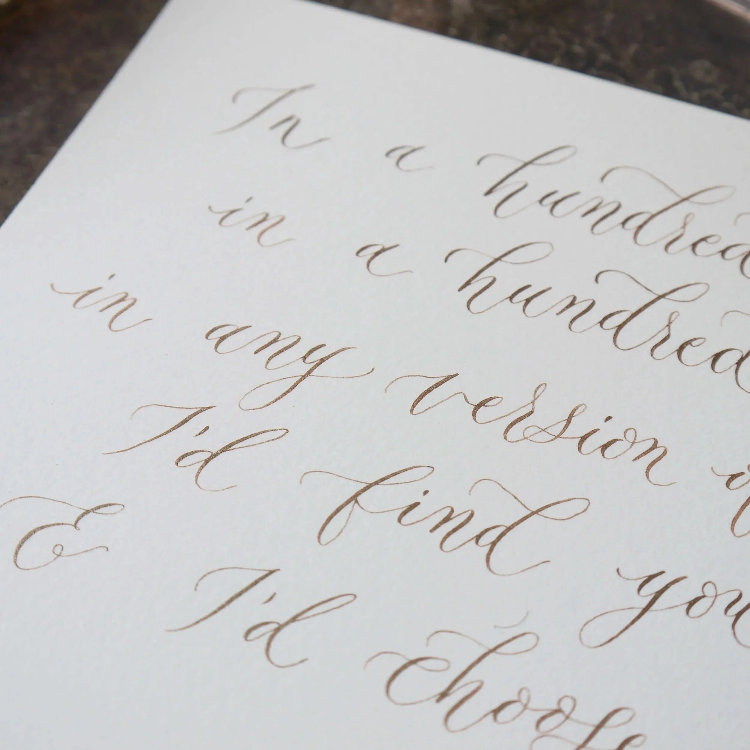 Romantic custom calligraphy letter art with dip pen and ink