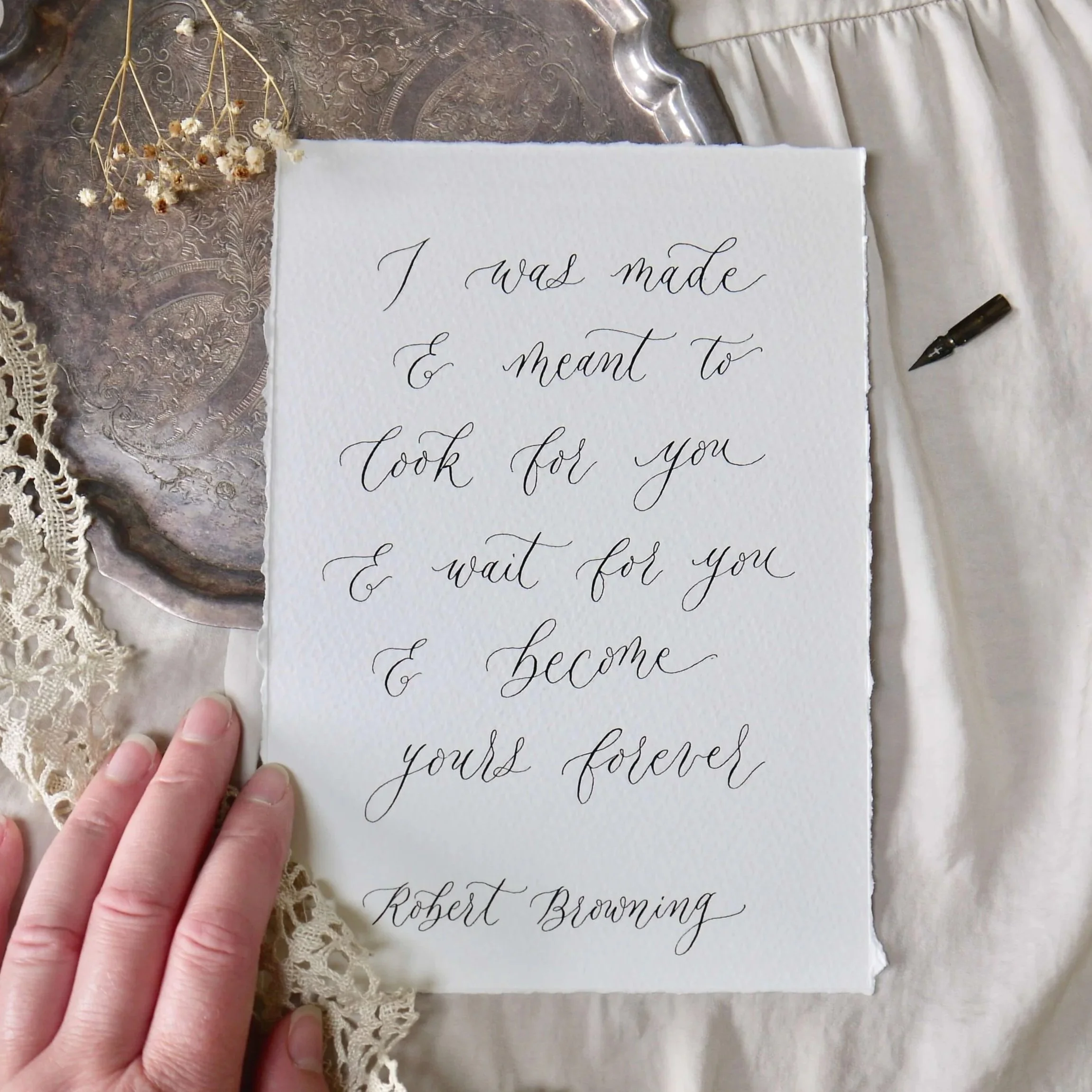Luxury handwritten quote art flatlay on off-white Somerset paper