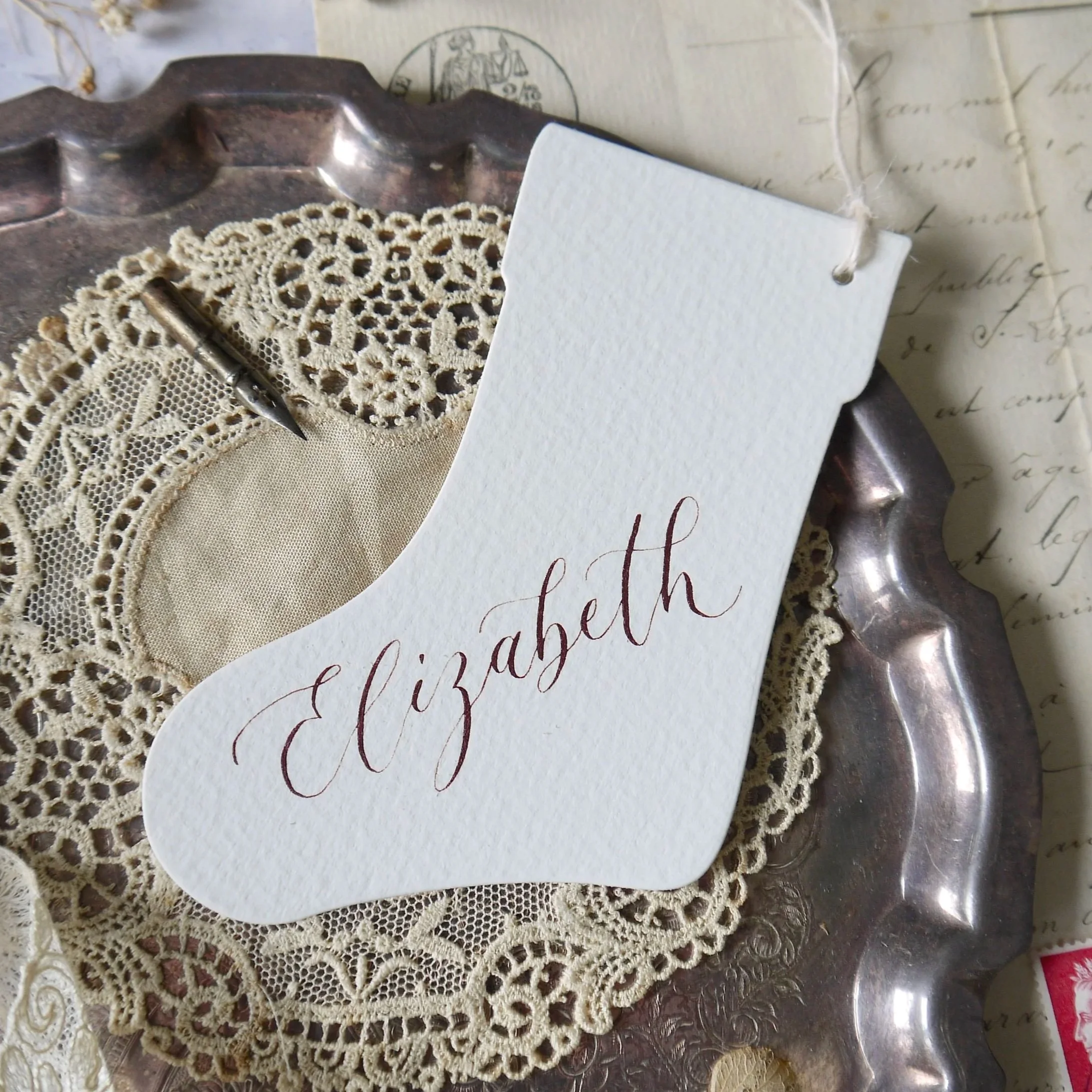 Stocking name tag place settings