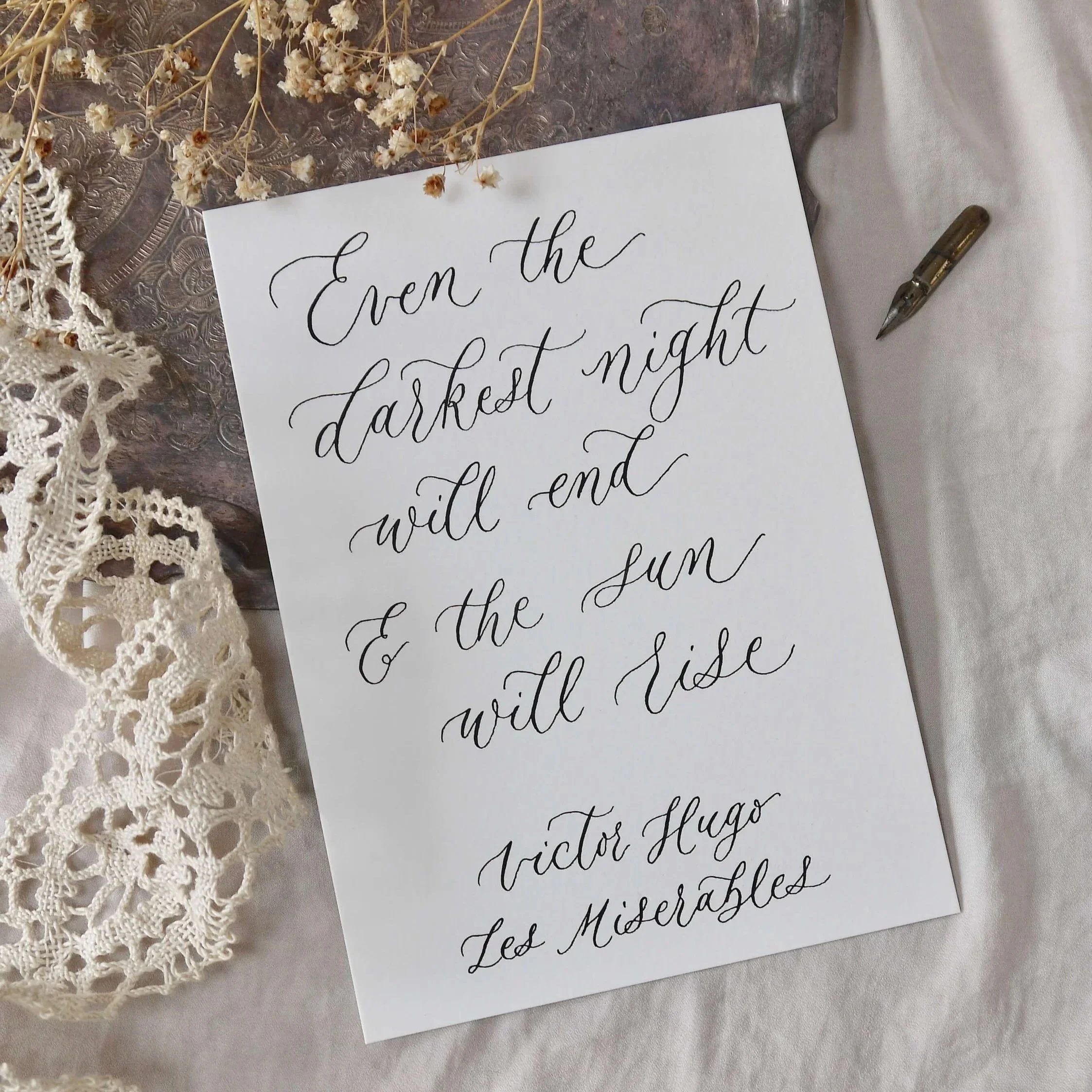 Personalised calligraphy quote art on Somerset paper
