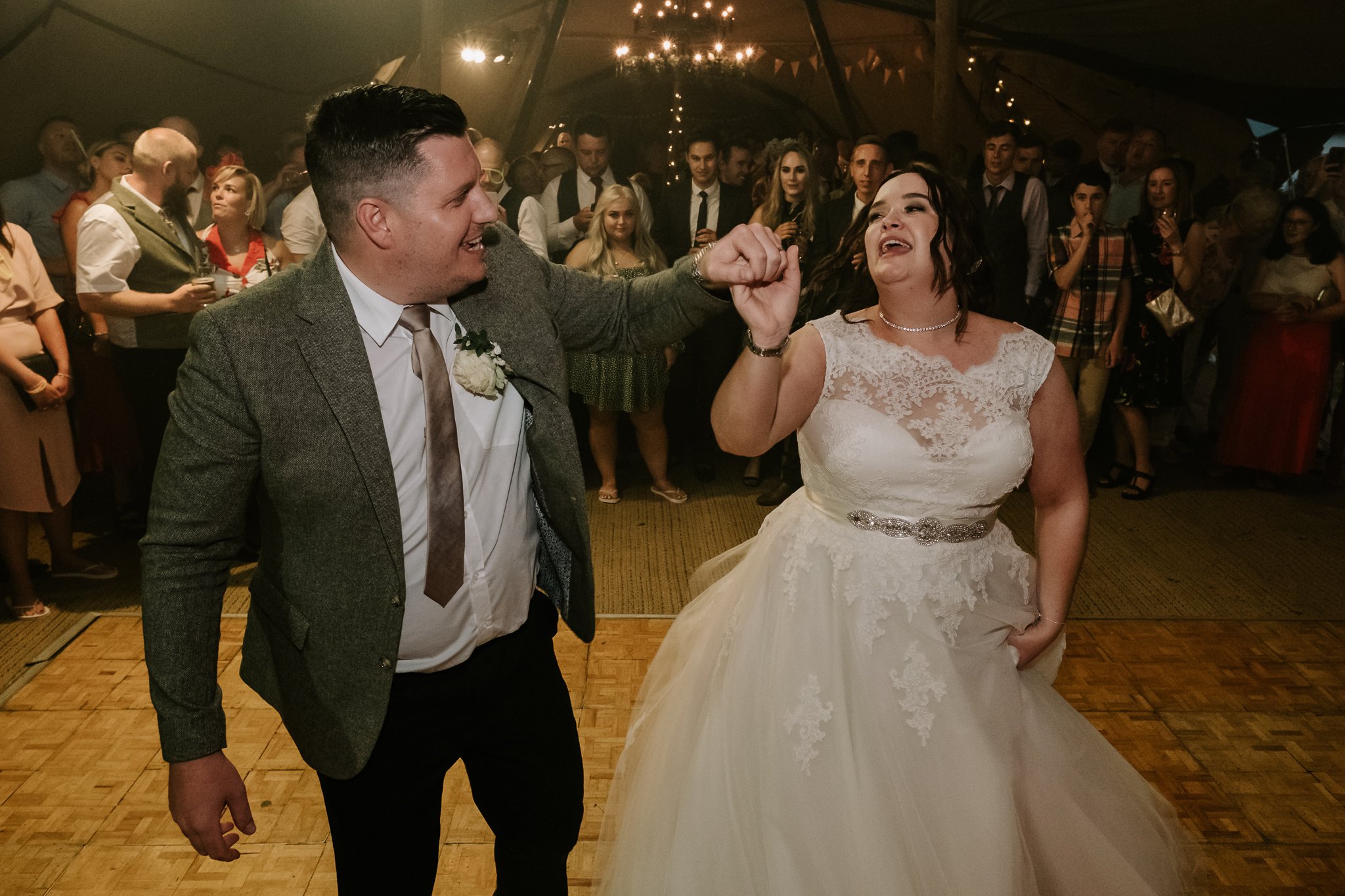 bride and groom dancing in a tipi at The Peacock in the Peak District
