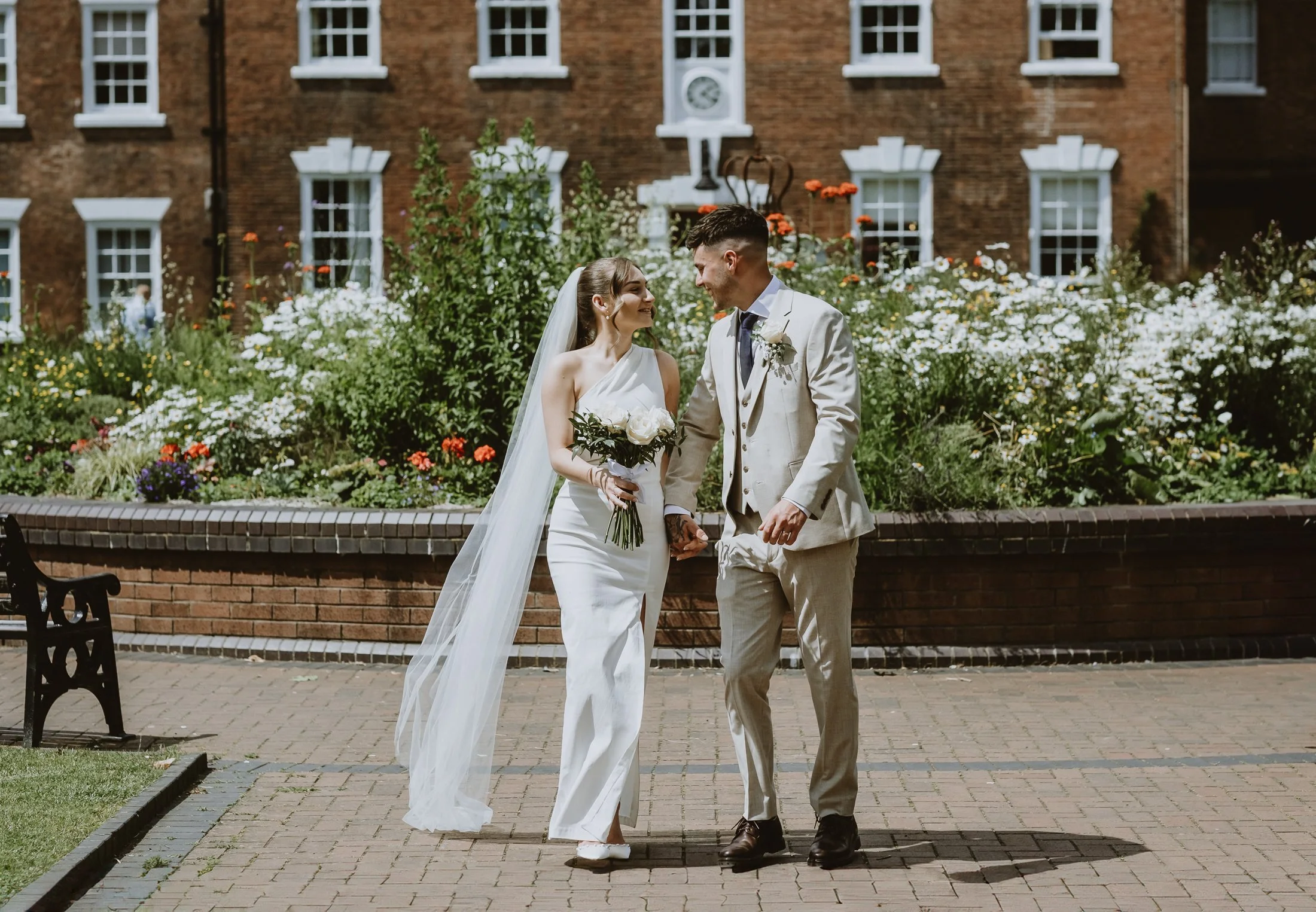 Couple portrait in the gardens of Bridgford Hall Nottingham
