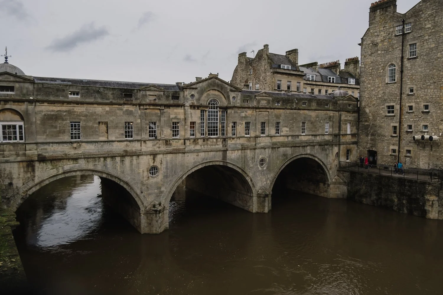 Pulteney Bridge in Bath, a historic stone bridge spanning the River Avon.