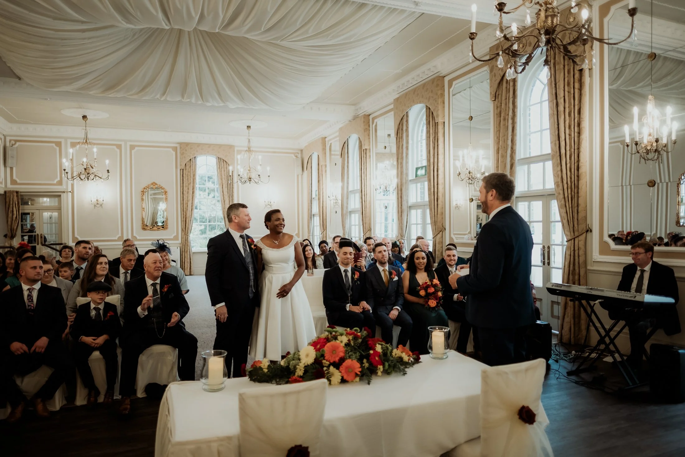 Wedding ceremony in the ballroom at Ringwood Hall in Chesterfield