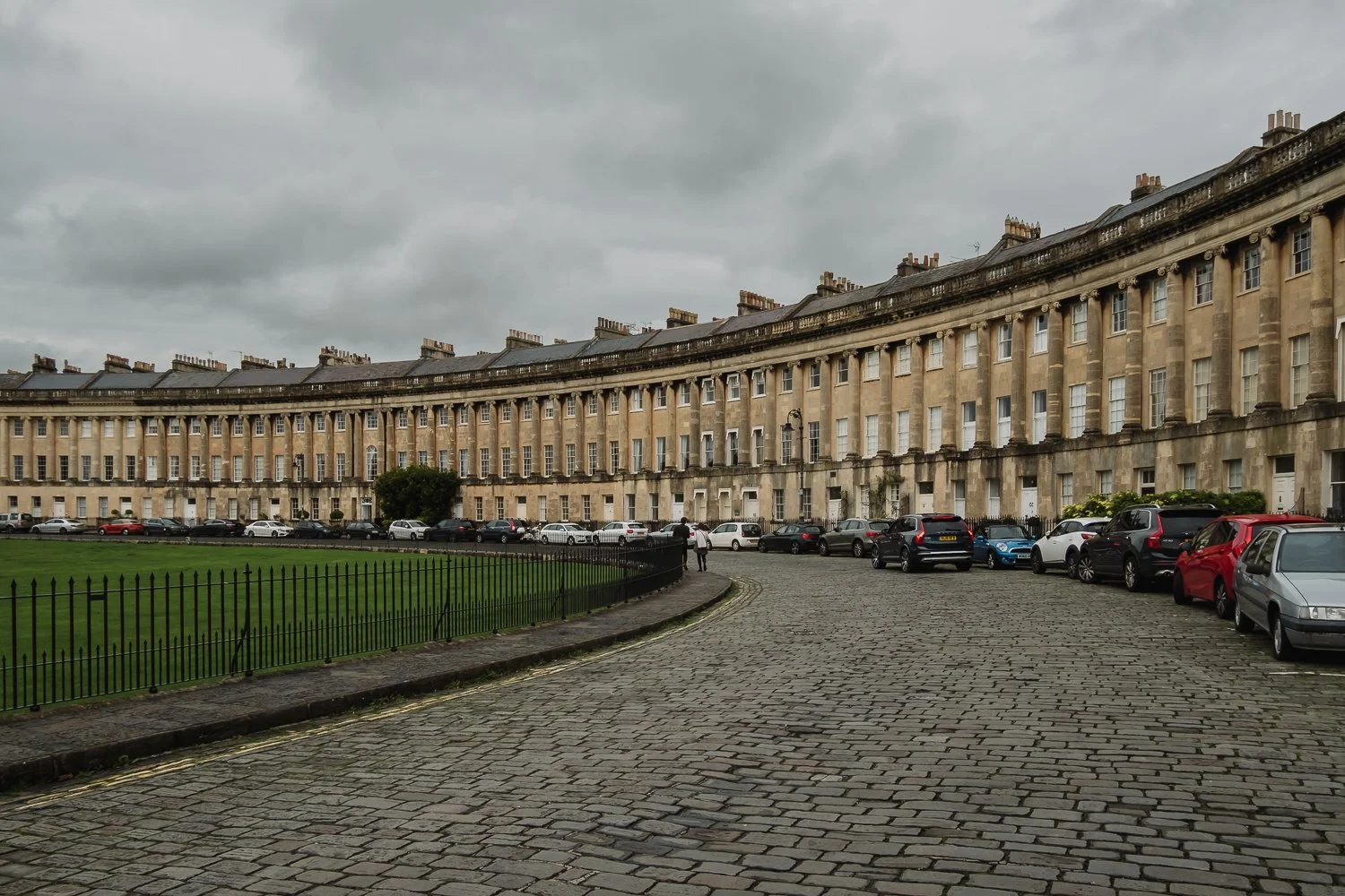 Royal Crescent in Bath, with its sweeping curve of elegant Georgian architecture and honey-coloured stone.