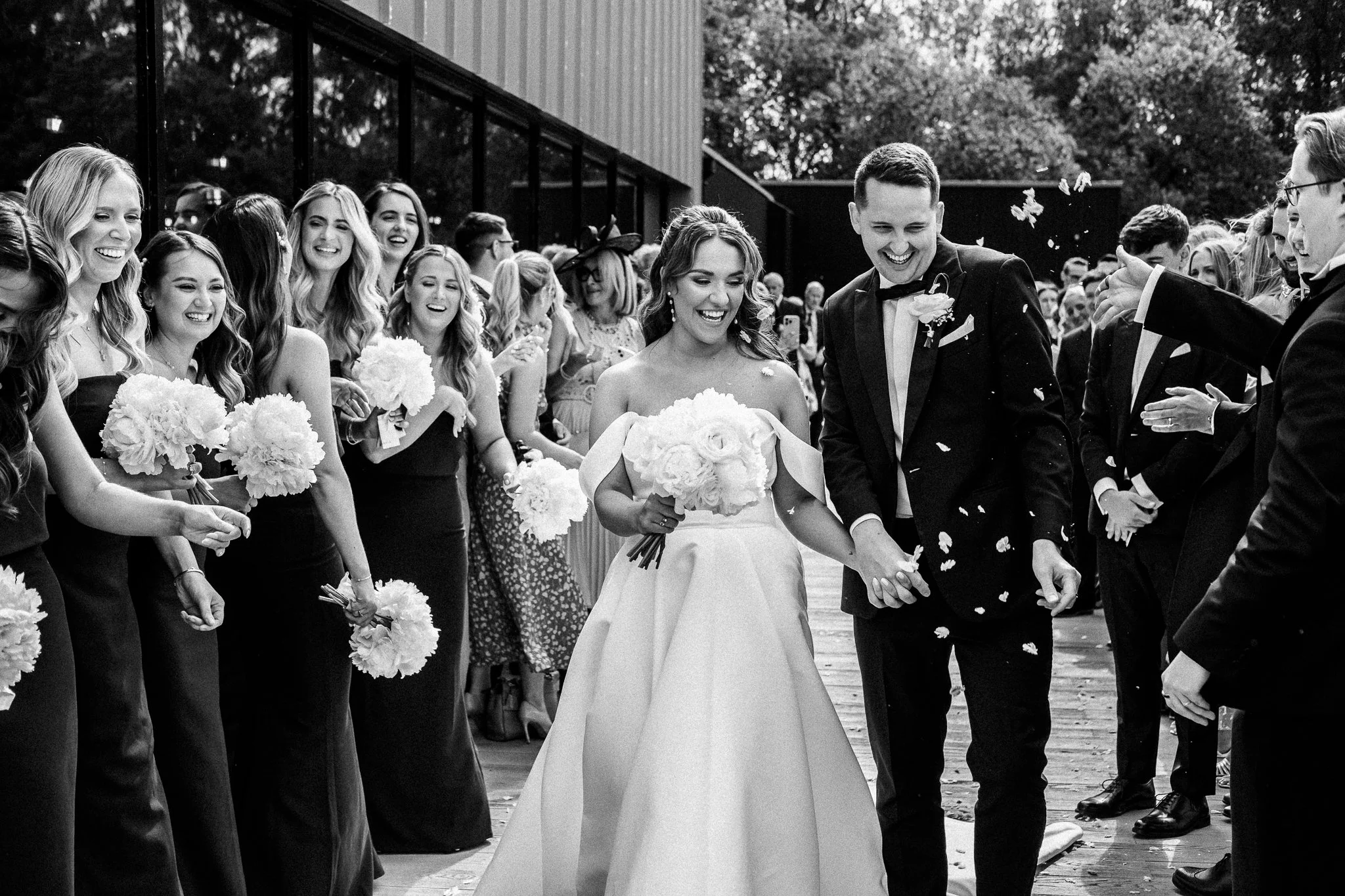 A confetti moment at the Whistle Barns wedding venue in Derbyshire