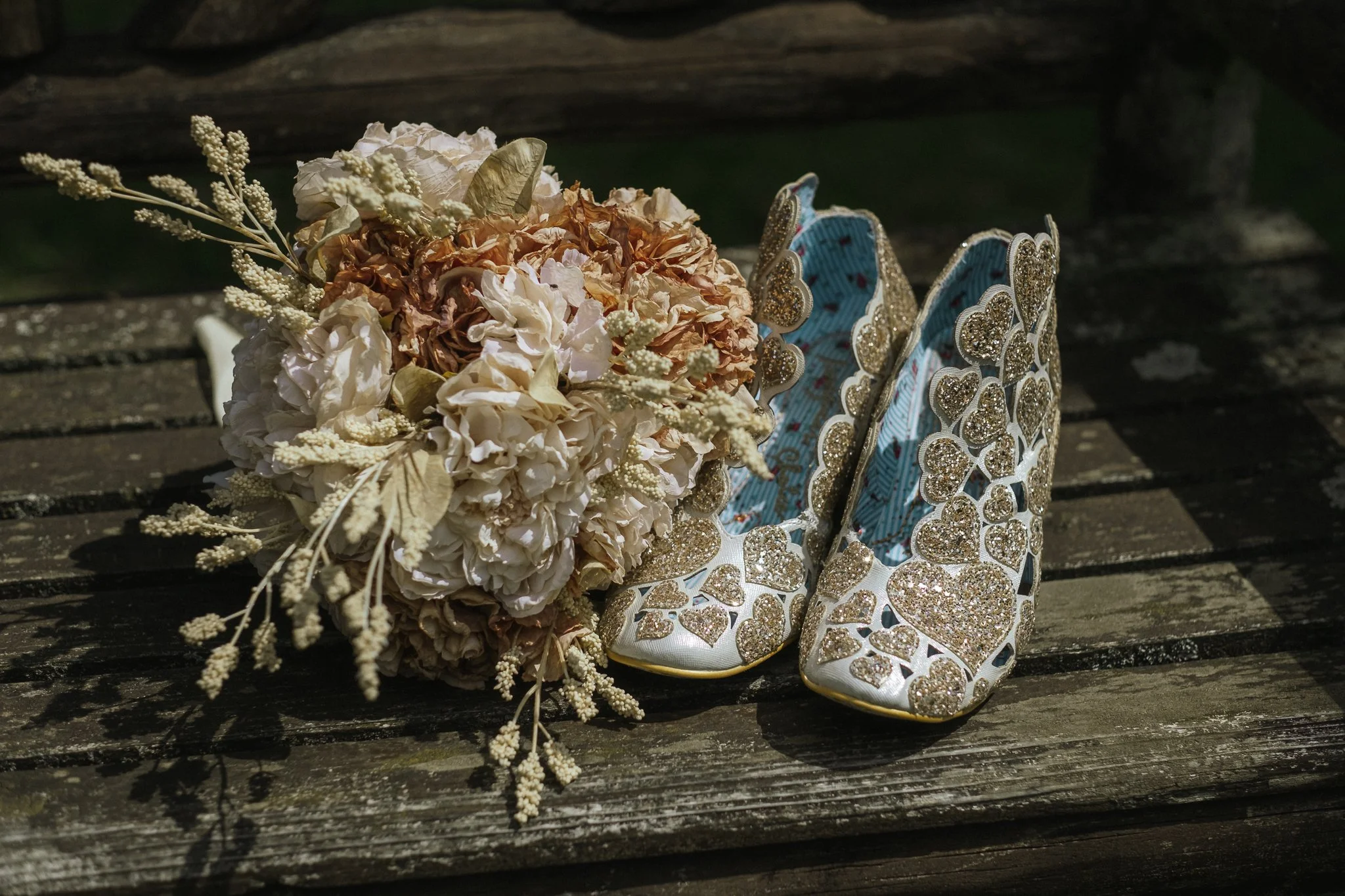 boquet with Irregular choice bridal shoes