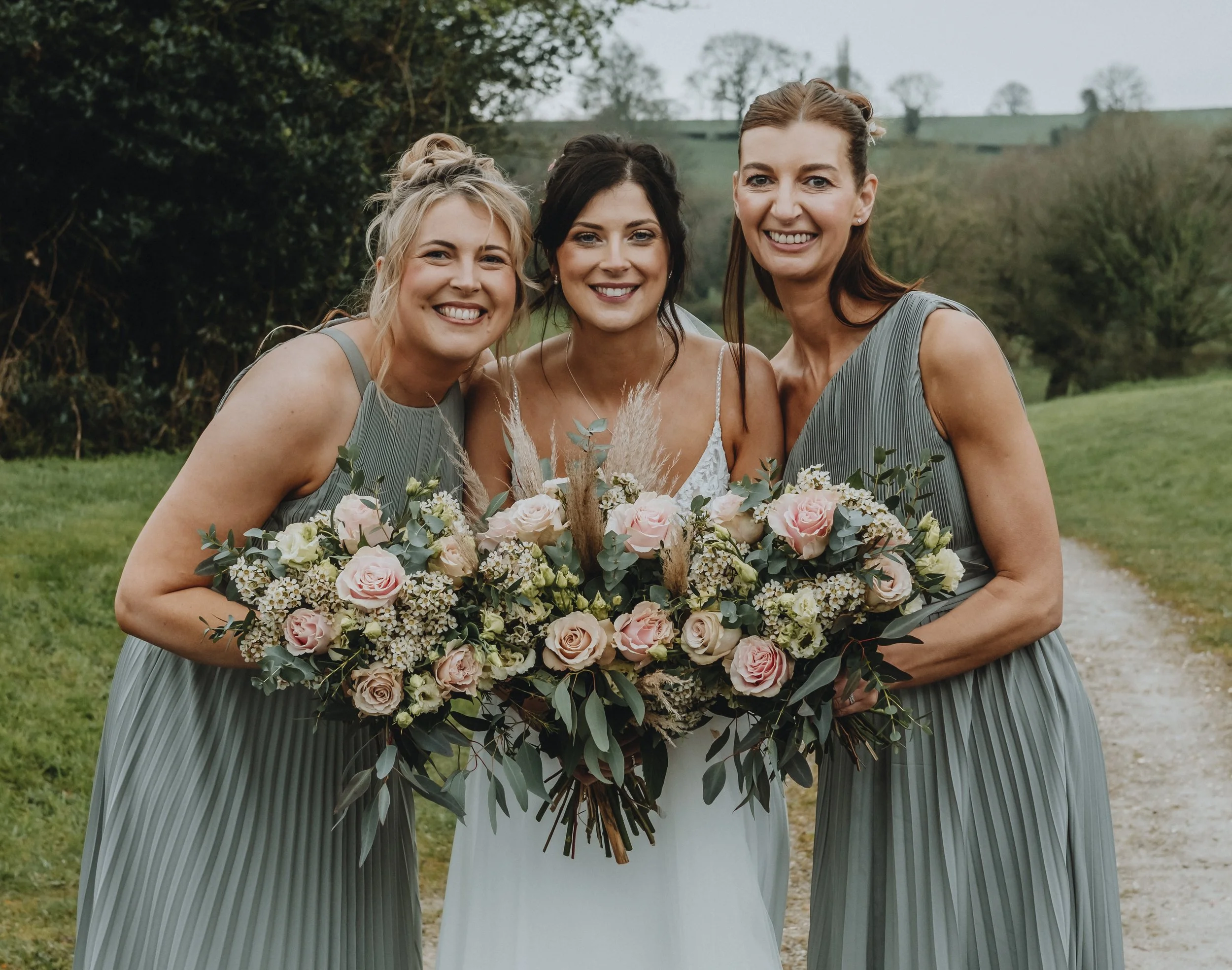 A bride and her two bridesmaids together at The White Hart Inn at Moorwood Moor