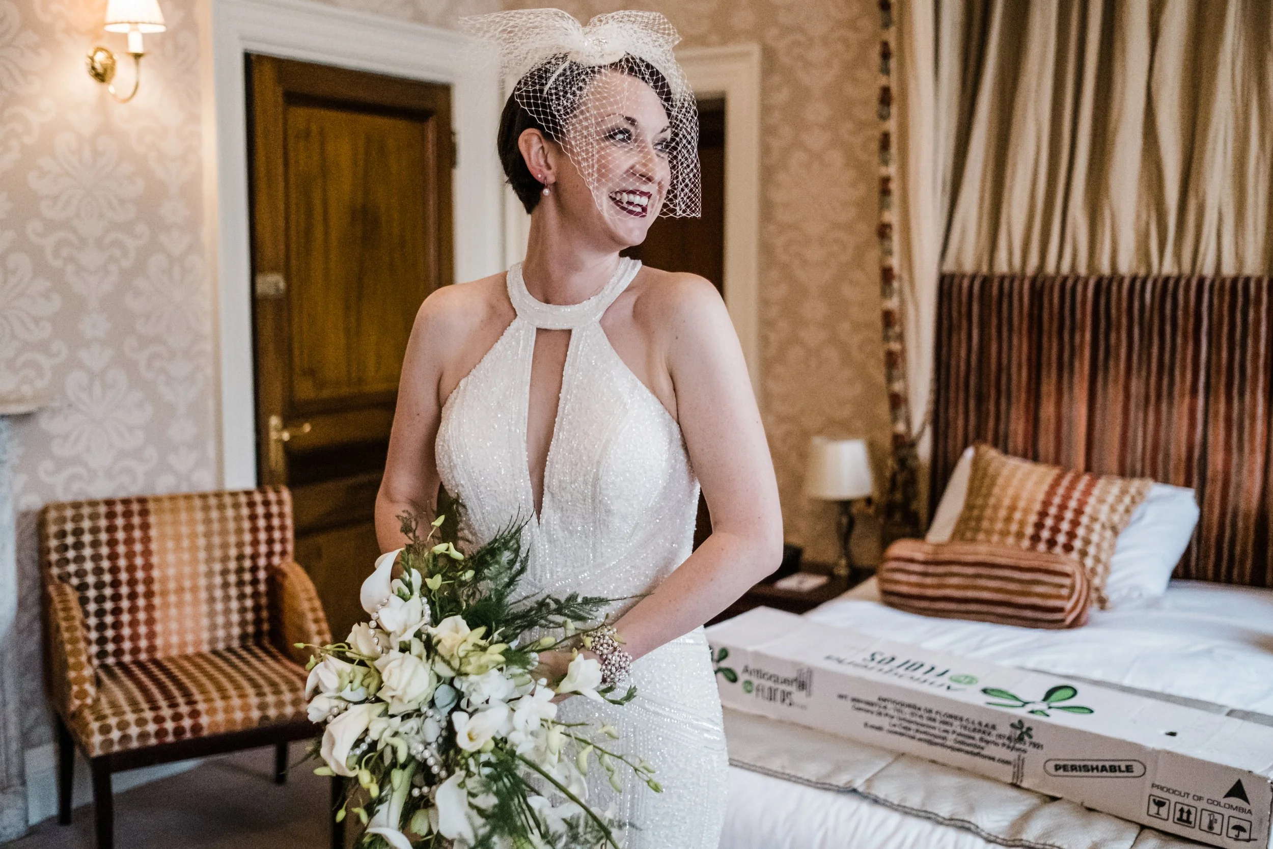 Natural bridal portrait with subtle Art Deco influence