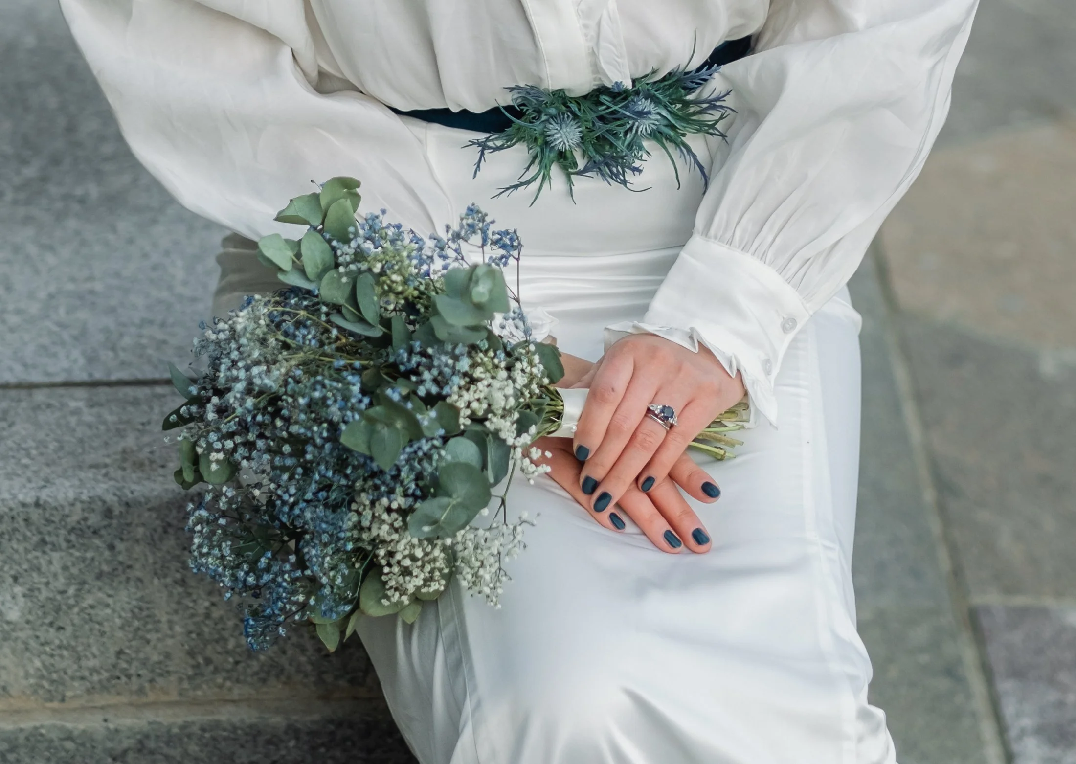 bridal details of bouquet and rings micro wedding in leicester