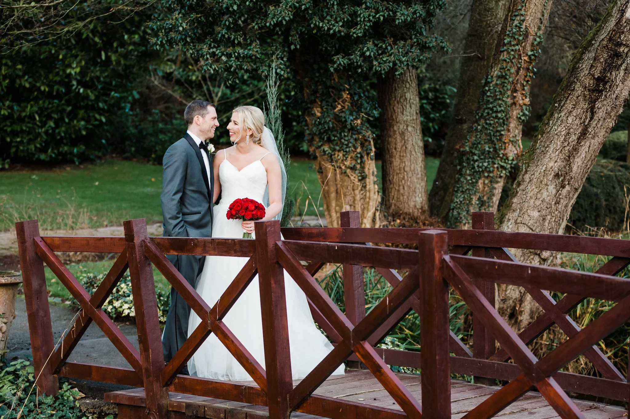 Newly married couple during their wedding portraits at Mill Barns in Shropshire